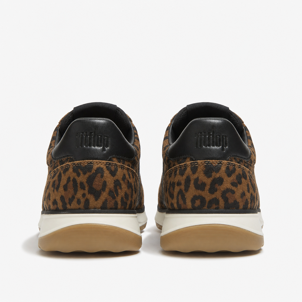 FitFlop RETRO-Q FF SUEDE LEOPARD Womens Casual Trainers Tan/Black