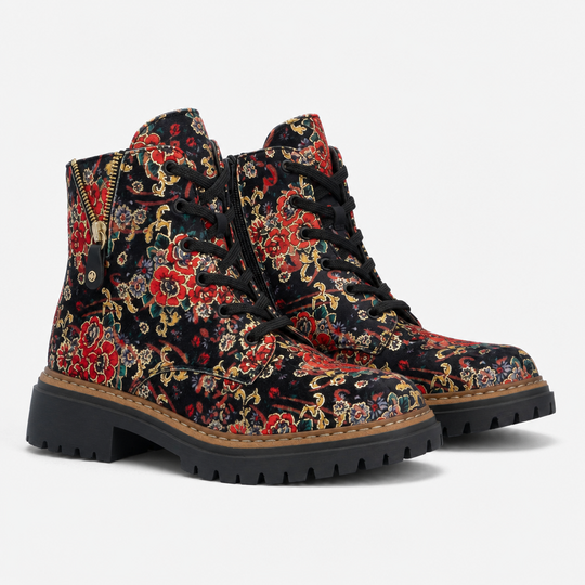 Rieker 72617 Womens Biker Boots Black Floral