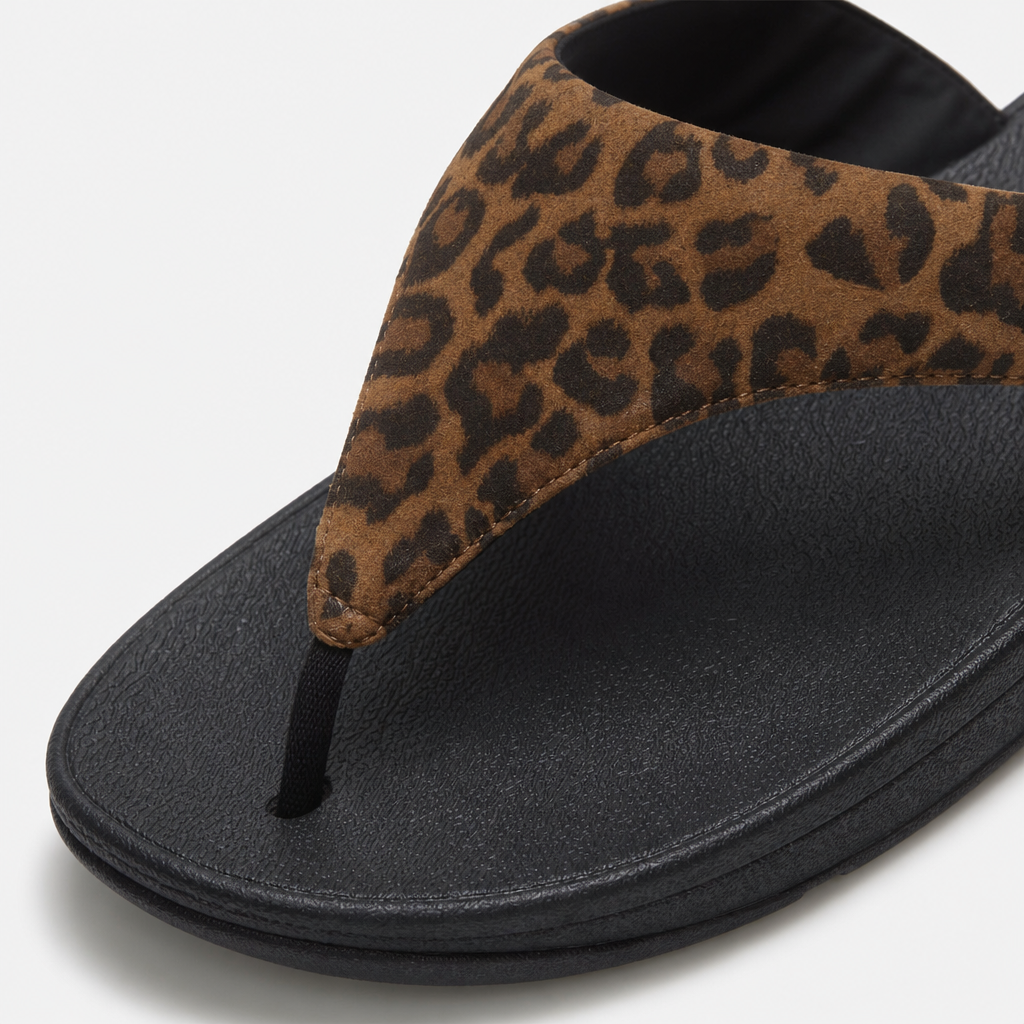 FitFlop LULU SUEDE LEOPARD Womens Toe-Post Tan/Black