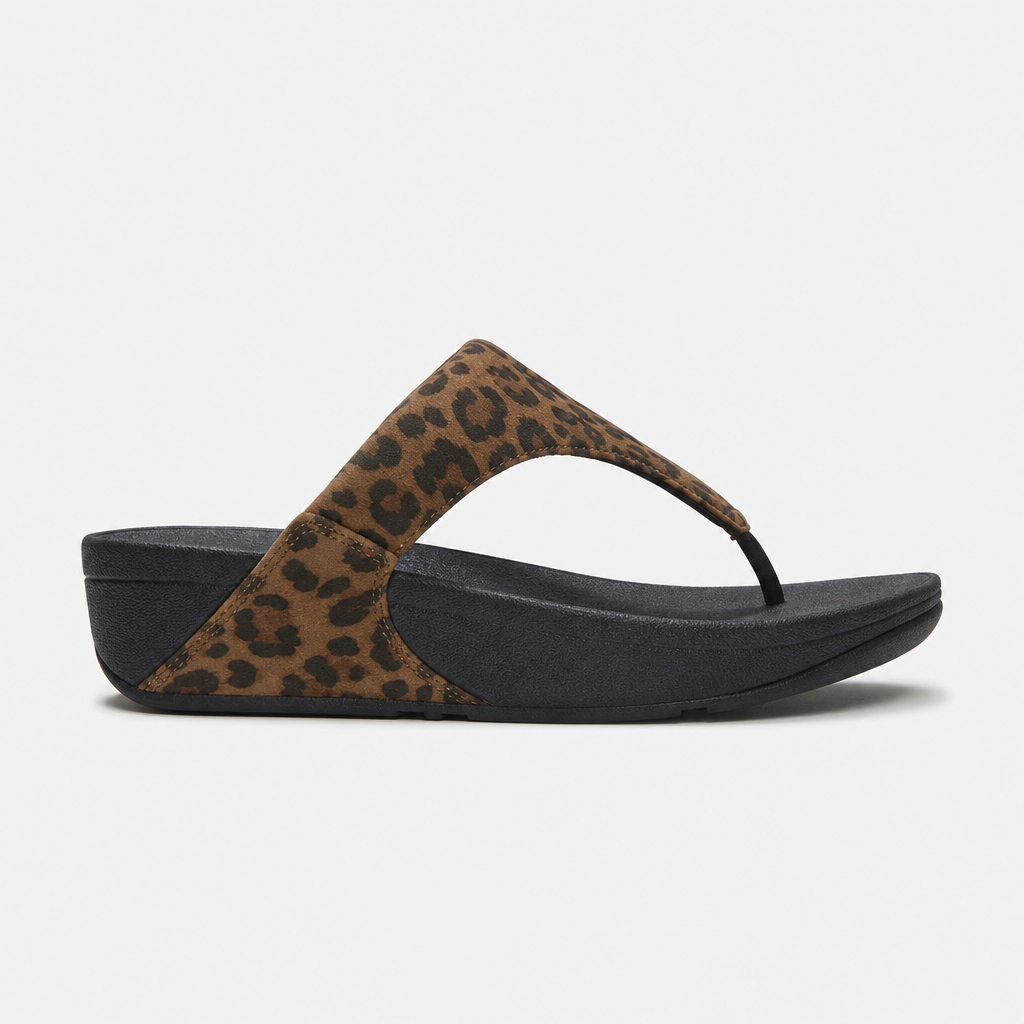FitFlop LULU SUEDE LEOPARD Womens Toe-Post Tan/Black