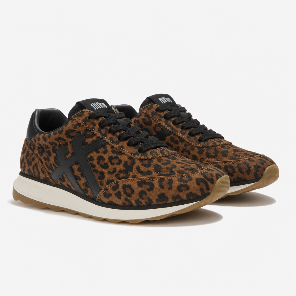 FitFlop RETRO-Q FF SUEDE LEOPARD Womens Casual Trainers Tan/Black