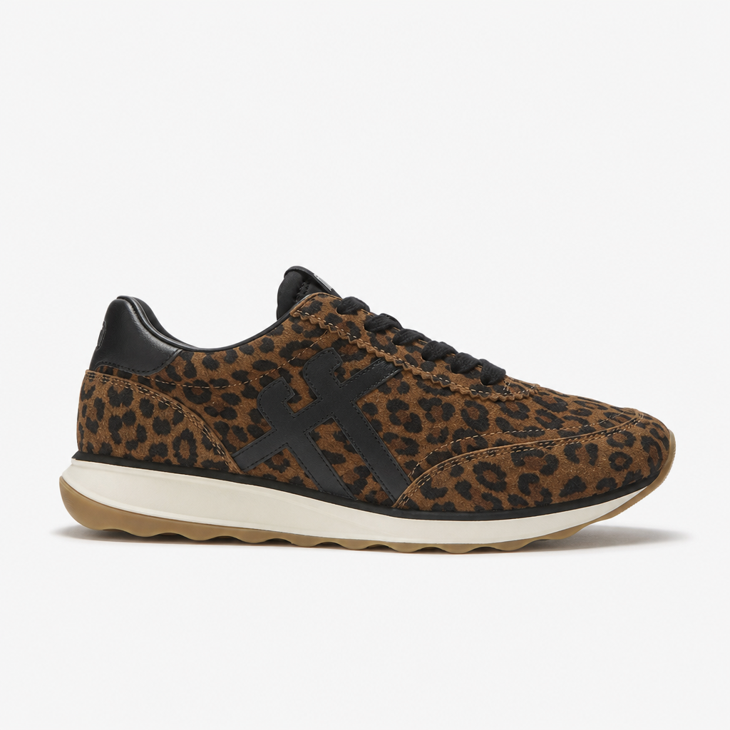 FitFlop RETRO-Q FF SUEDE LEOPARD Womens Casual Trainers Tan/Black