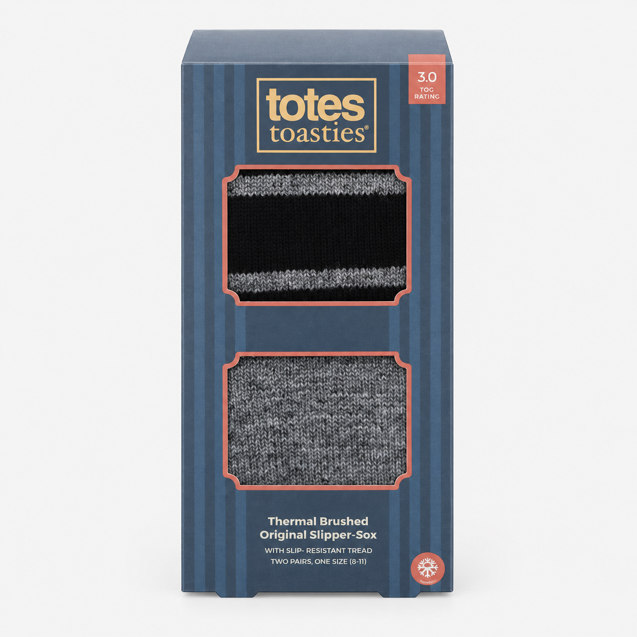 Totes Toasties THERMAL BRUSHED ORIGINAL SLIPPER SOCKS (TWIN PACK) Mens Thermal Socks Grey / Black Stripe