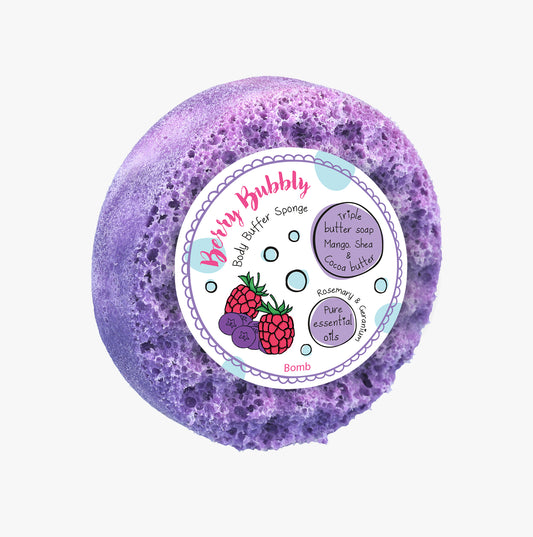 Bomb Cosmetics Berry Bubbly Body Buffer Soap Shower Sponge