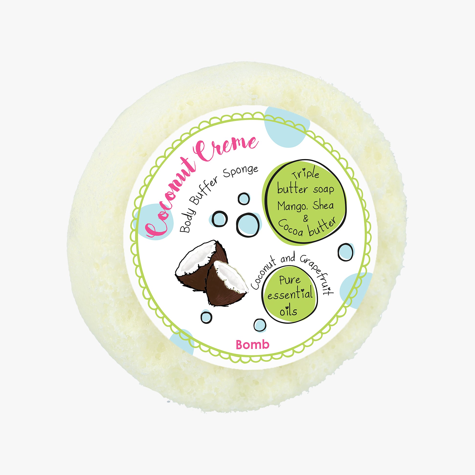 Bomb Cosmetics Coconut Creme Body Buffer Soap Shower Sponge