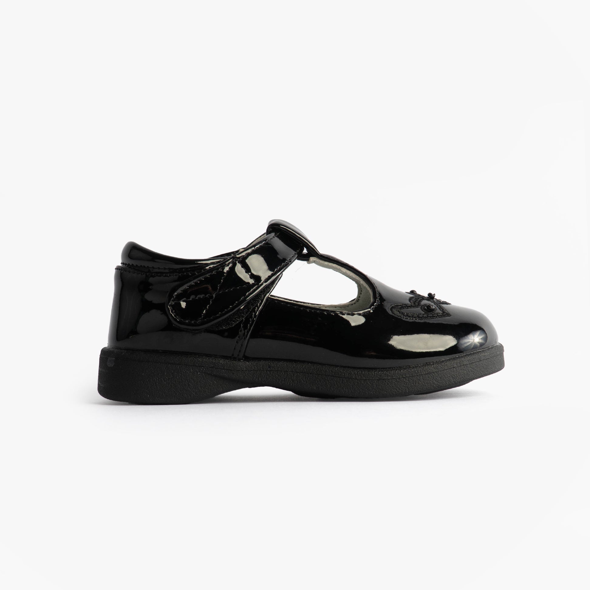 Boulevard Girls Touch Fasten T-Bar School Shoes Black Patent
