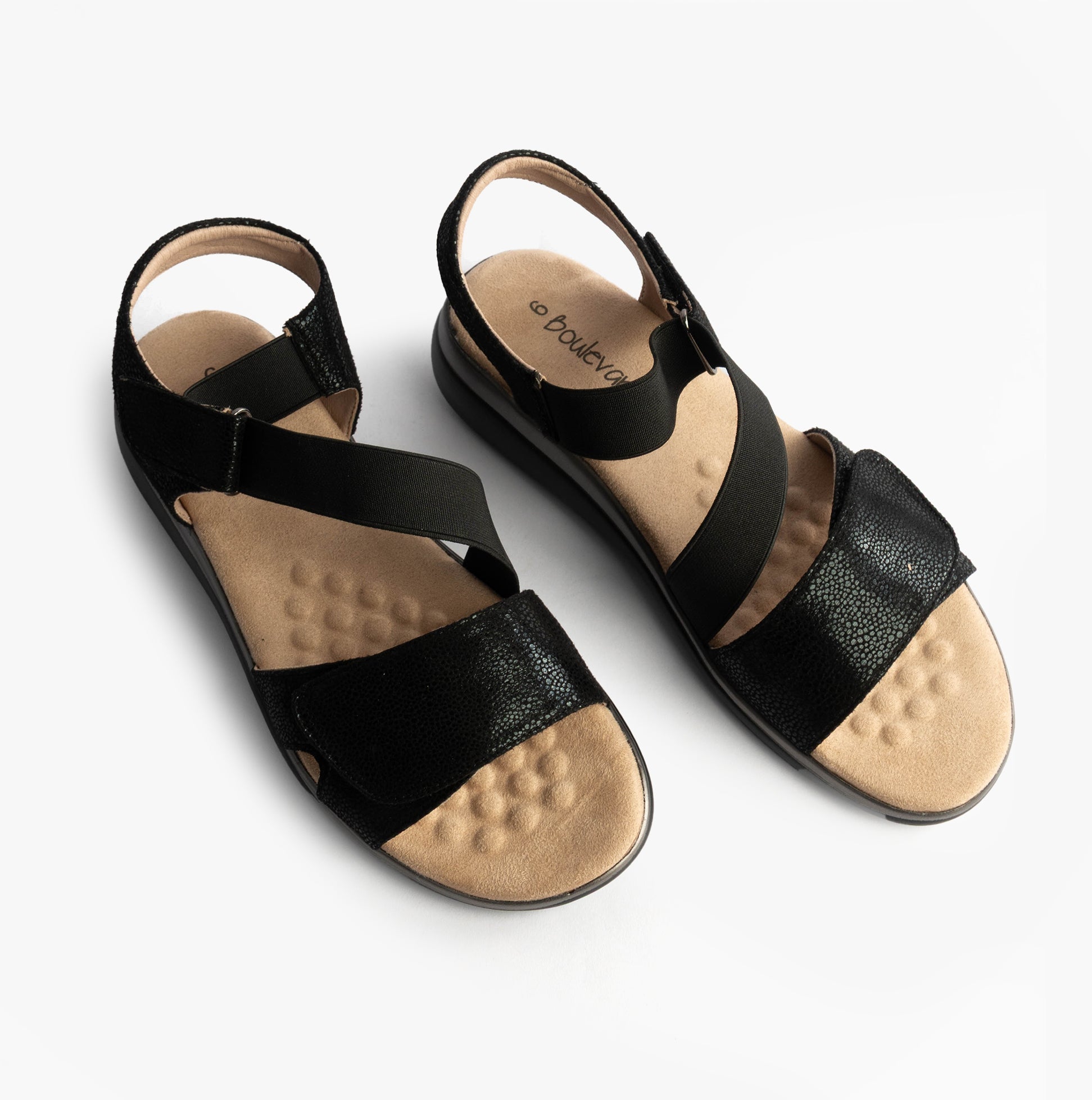 Boulevard Womens Strapy Touch Fasten Sandals Black Shimmer