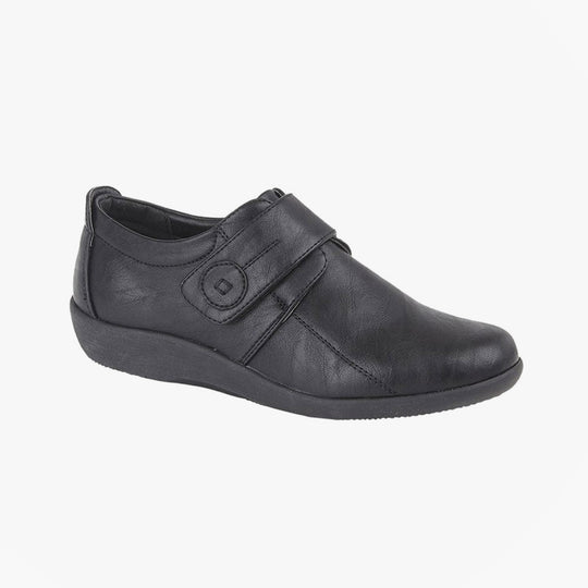 Boulevard L429A Womens Wide-Fit Touch Fasten Shoes Black
