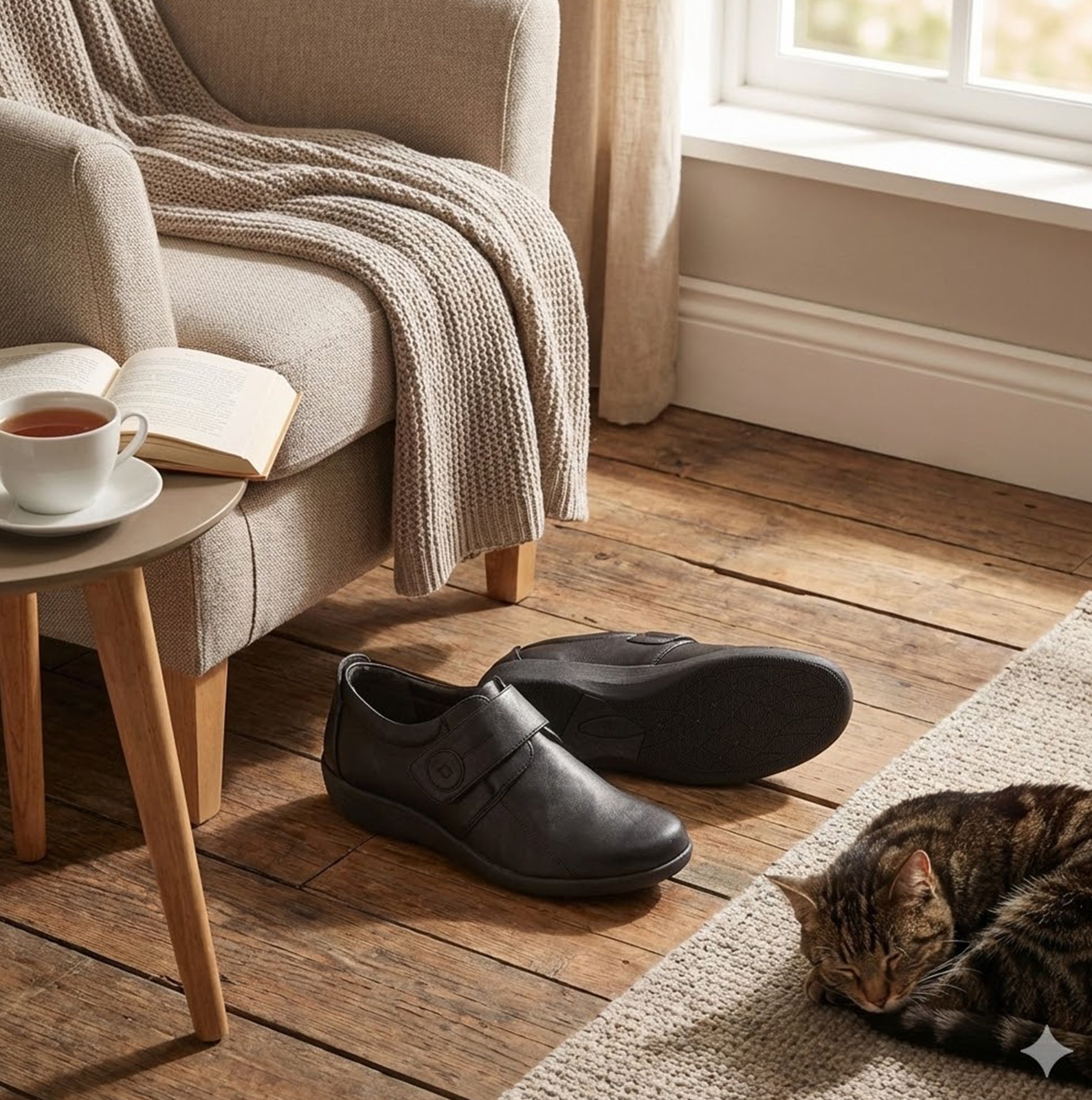 Boulevard L429A Womens Wide-Fit Touch Fasten Shoes Black