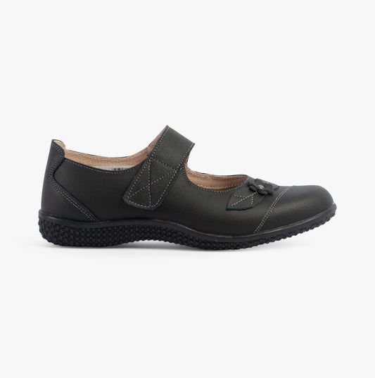 Boulevard DIANA Womens Leather Touch Fasten EEE Wide Mary Jane Shoes Black