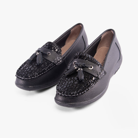 Boulevard PEBBLE Womens Action Leather Loafers Black
