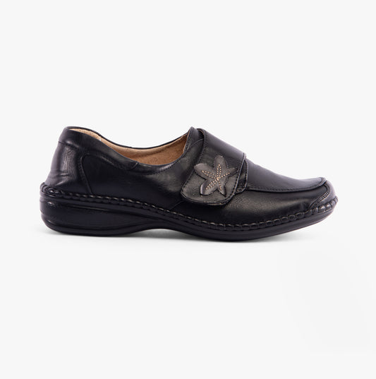 Boulevard IVY Womens Extra Wide (3E) Fit Touch Fasten Shoes Black