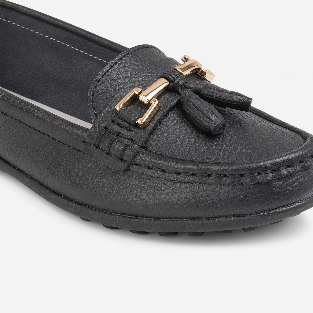 CAMILLA Womens Leather Tassle Loafers Black