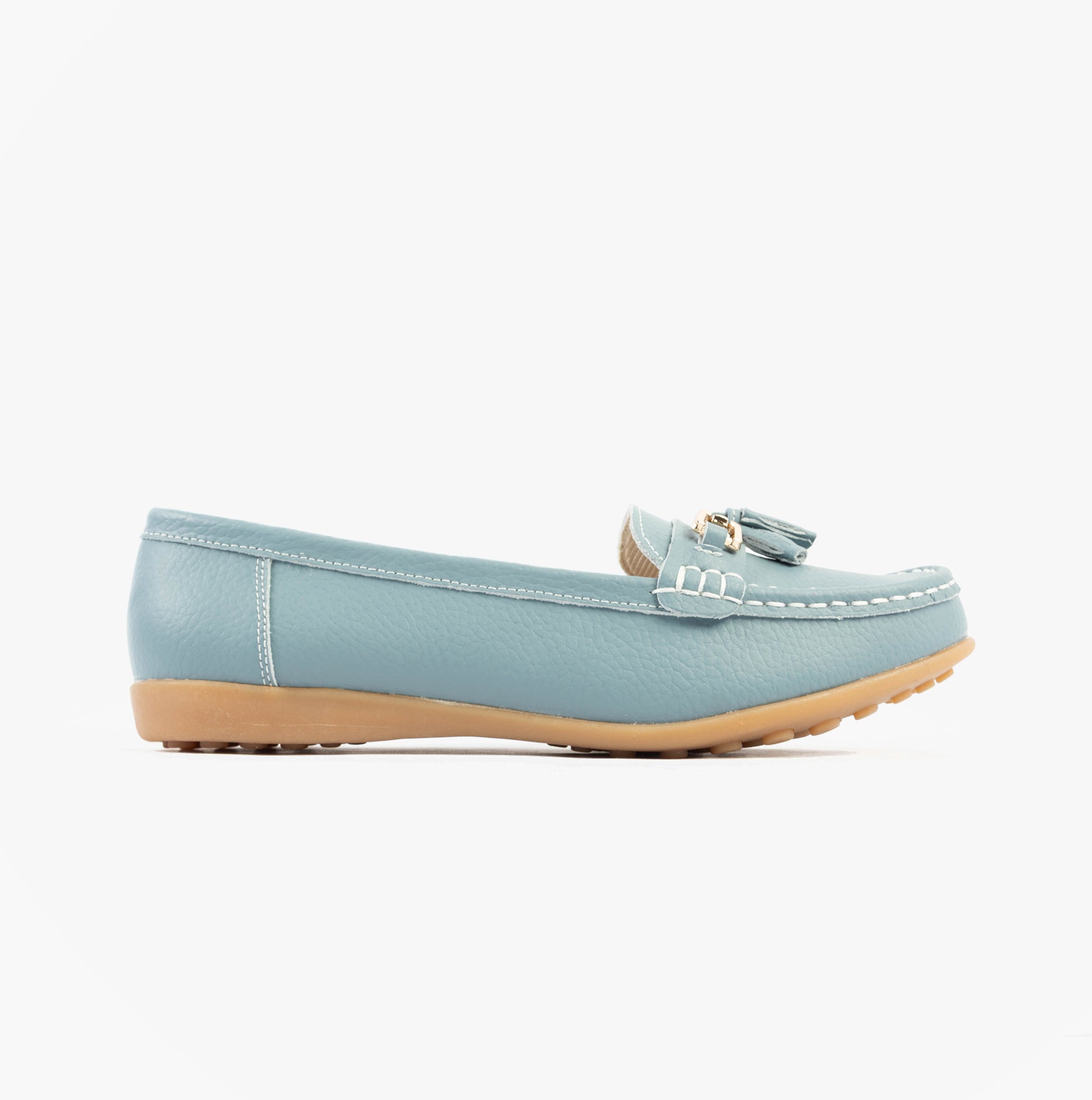 CAMILLA Womens Leather Tassle Loafers Baby Blue