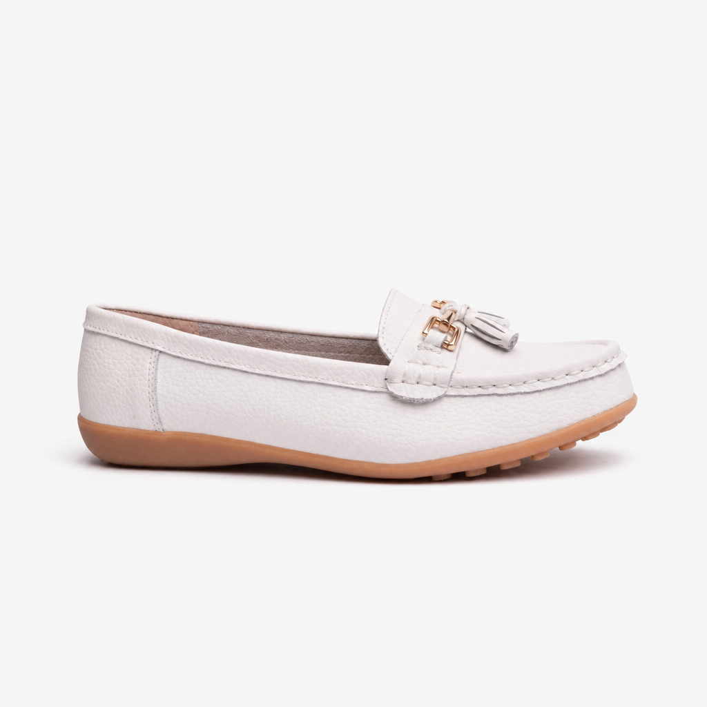CAMILLA Womens Leather Tassle Loafers White