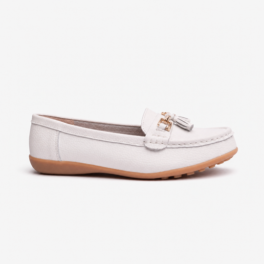 Boulevard CAMILLA Womens Leather Tassle Loafers White