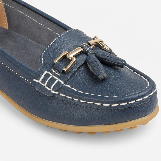 Boulevard CAMILLA Womens Leather Tassle Loafers Navy
