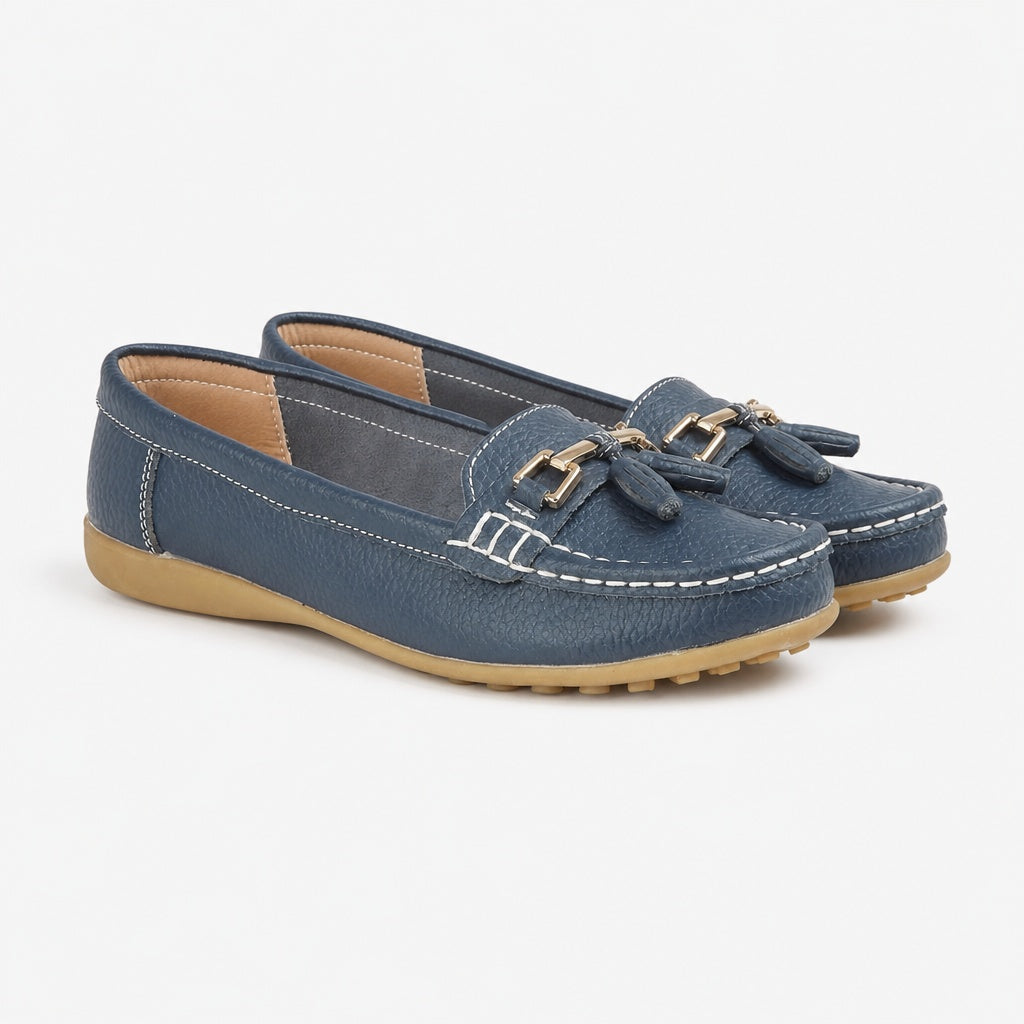 CAMILLA Womens Leather Tassle Loafers Navy