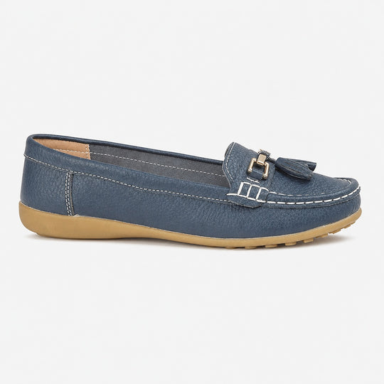 Boulevard CAMILLA Womens Leather Tassle Loafers Navy