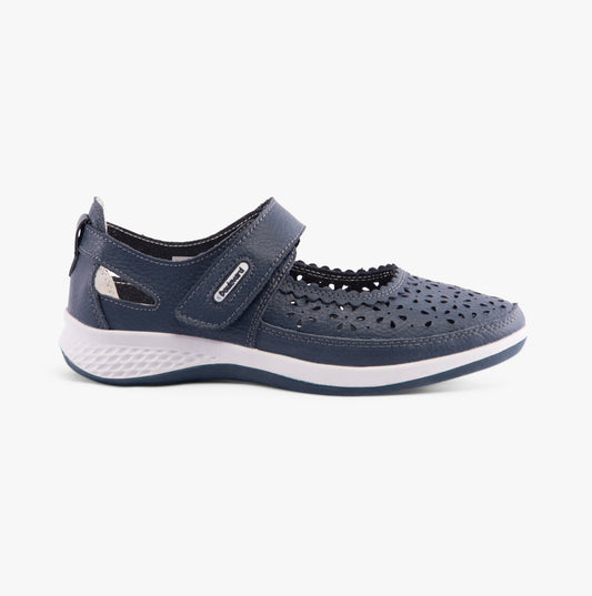 Boulevard DORRIT Womens Action Leather Wide Fit Shoes Navy