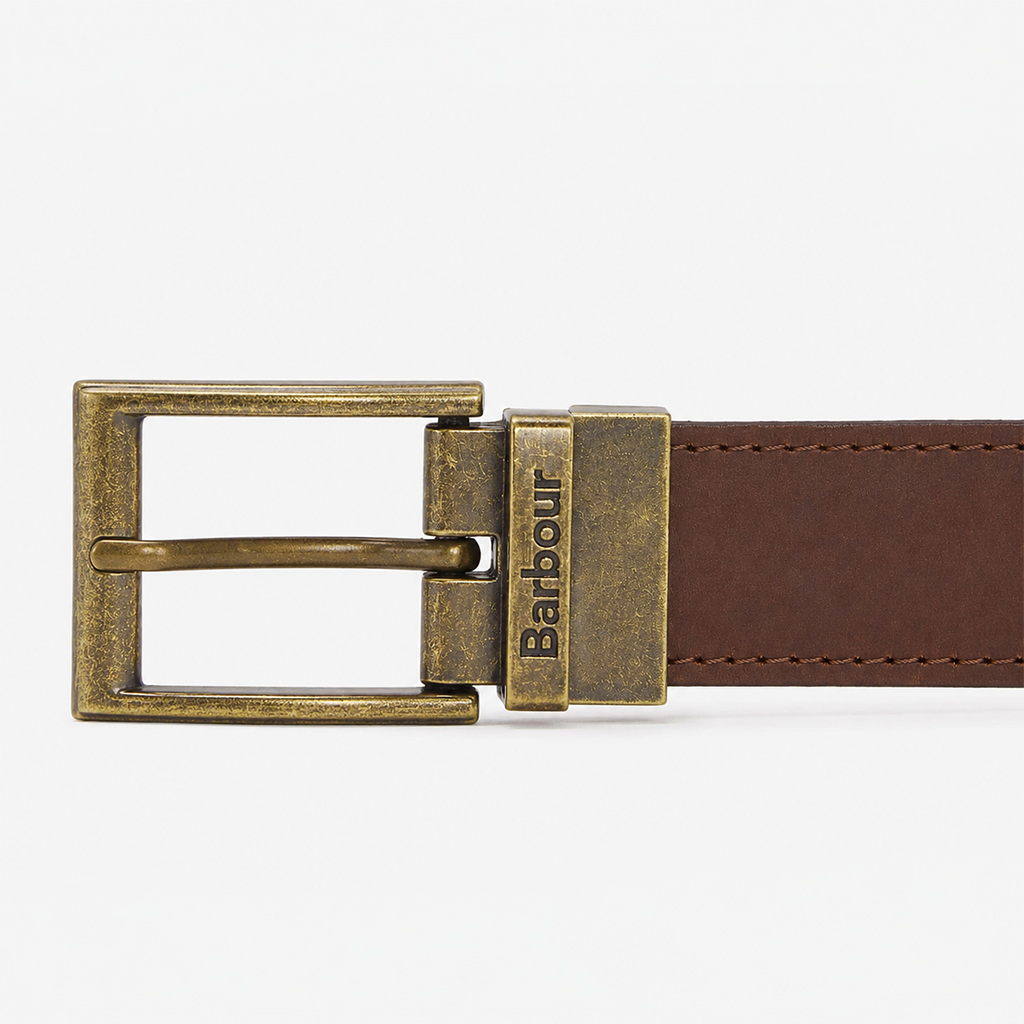 Barbour REVERSIBLE TARTAN LEATHER Mens Belt Classic Tartan/Brown