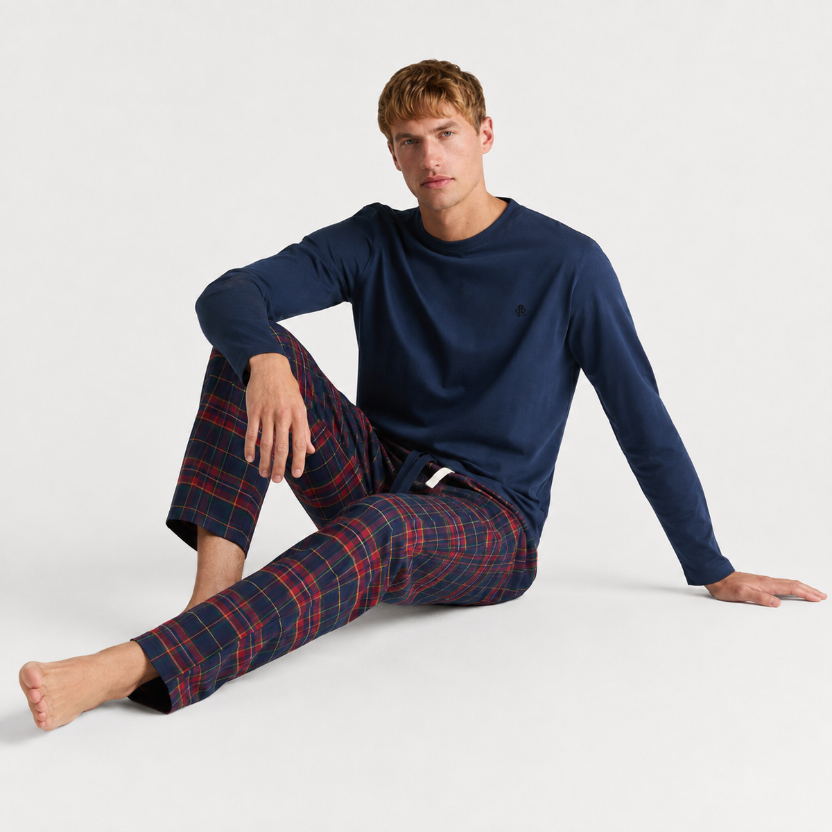 Joules G66095 DOZER LONG Mens Pyjama Set Navy/Burgundy Mens  Navy/Burgundy