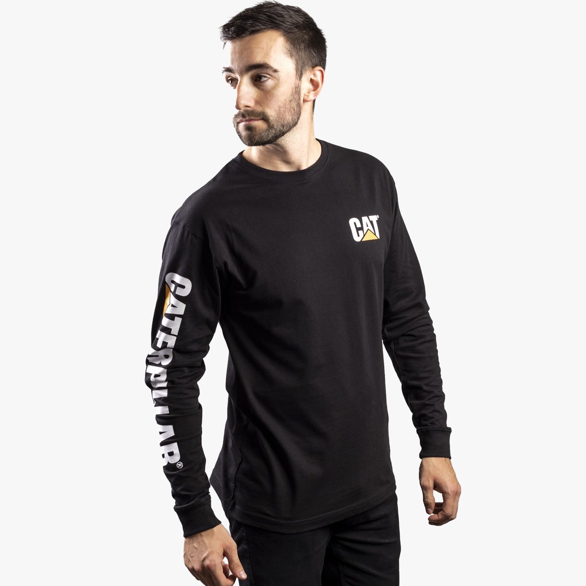 CAT TRADEMARK BANNER Mens Cotton Long Sleeve T-Shirt Black