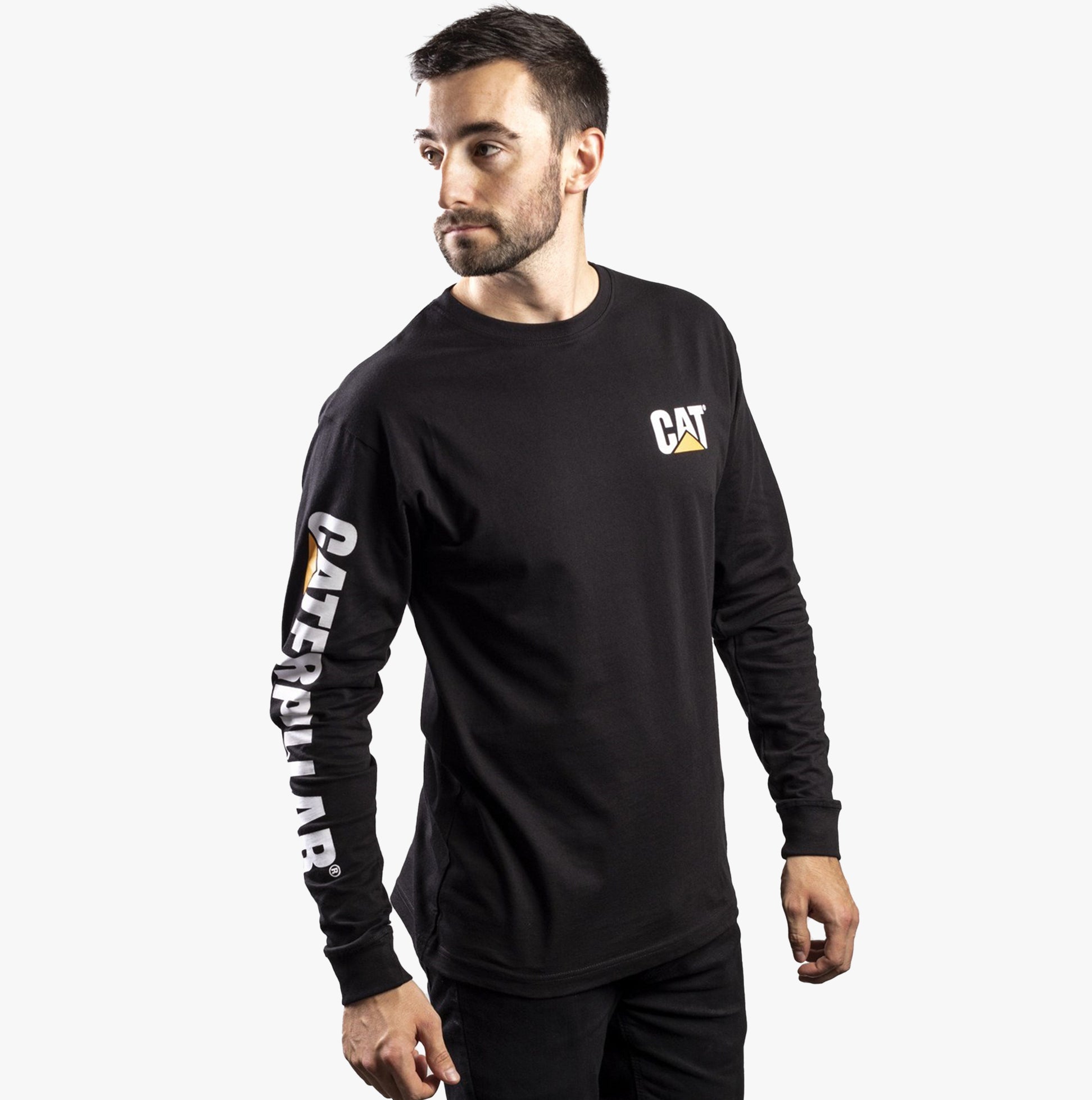CAT TRADEMARK BANNER Mens Cotton Long Sleeve T-Shirt Black
