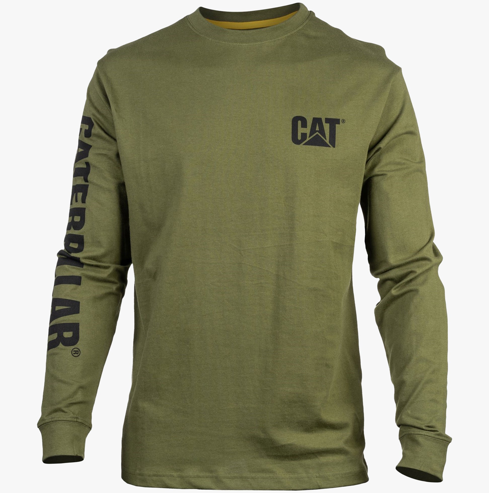 CAT TRADEMARK BANNER Mens Cotton Long Sleeve T-Shirt Green
