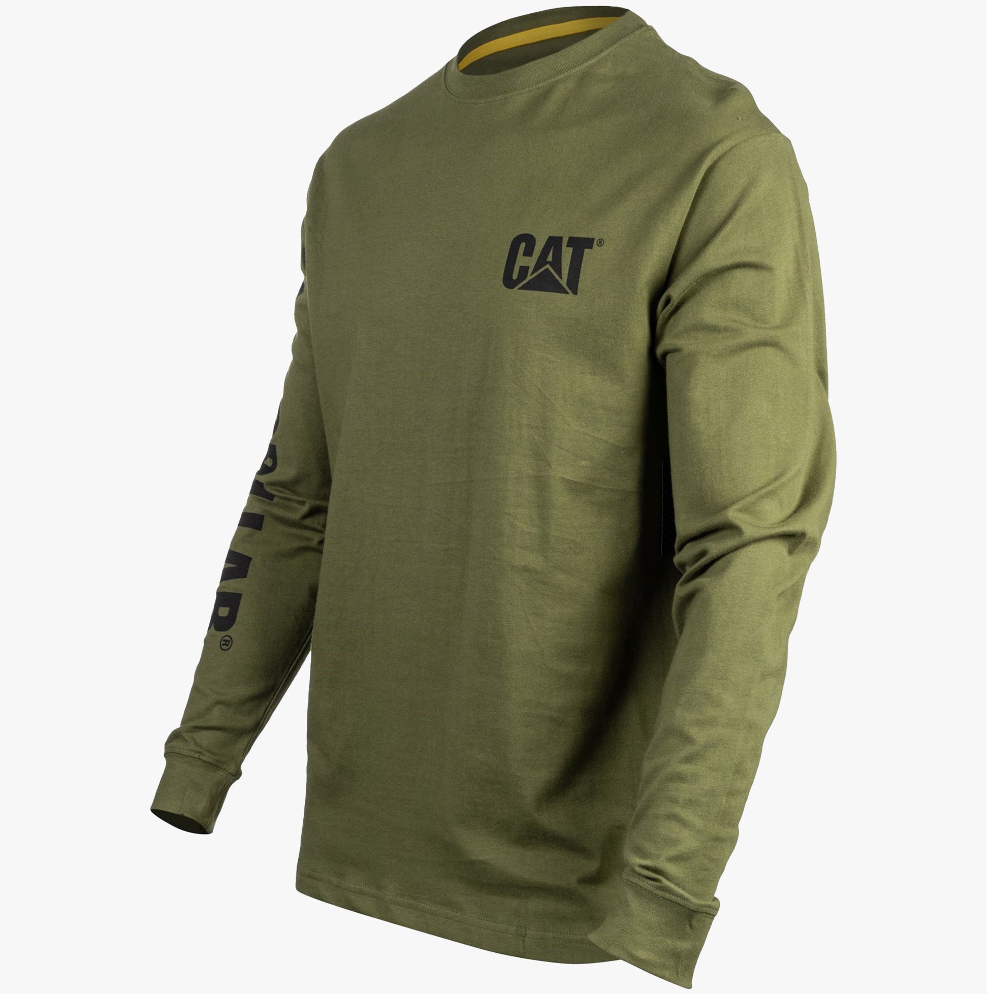 CAT TRADEMARK BANNER Mens Cotton Long Sleeve T-Shirt Green