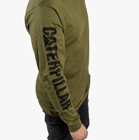 CAT TRADEMARK BANNER Mens Cotton Long Sleeve T-Shirt Green