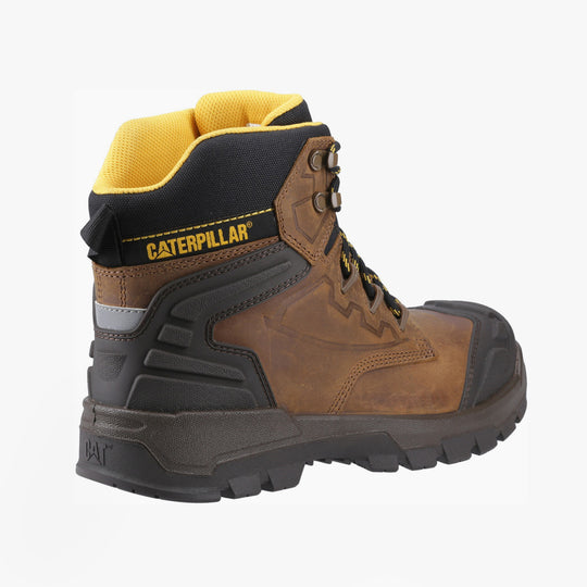 CAT STRIVER XL 6 Mens Safety Boots Beige side view showing nubuck upper, rubber sole and lace-up design.