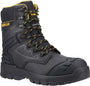 CAT STRIVER XL 8 Mens Hiker Safety Boots Black/Yellow side view with lace-up closure and rugged rubber sole.