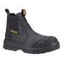 CAT STRIVER XL Mens Safety Dealers Boots Black/Yellow side view showcasing leather upper and rubber sole.