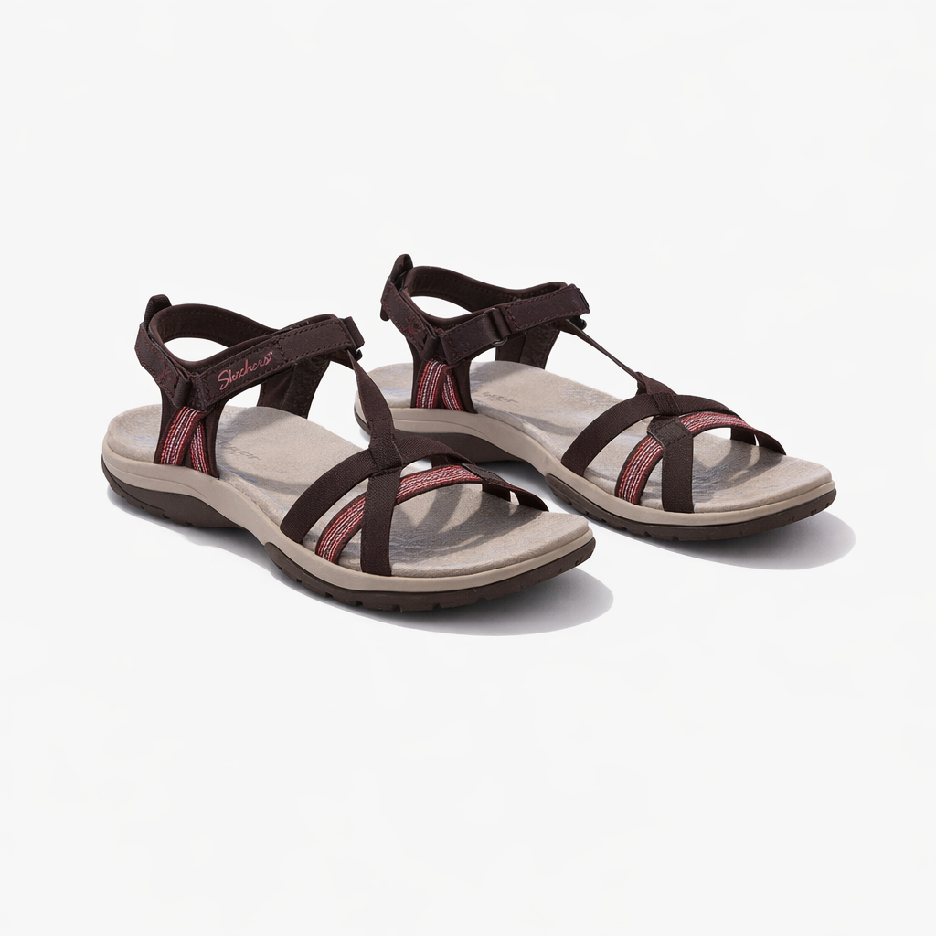Skechers REGGAE SLIM - SUN ARRAY Womens Cross Strap Sandals Chocolate