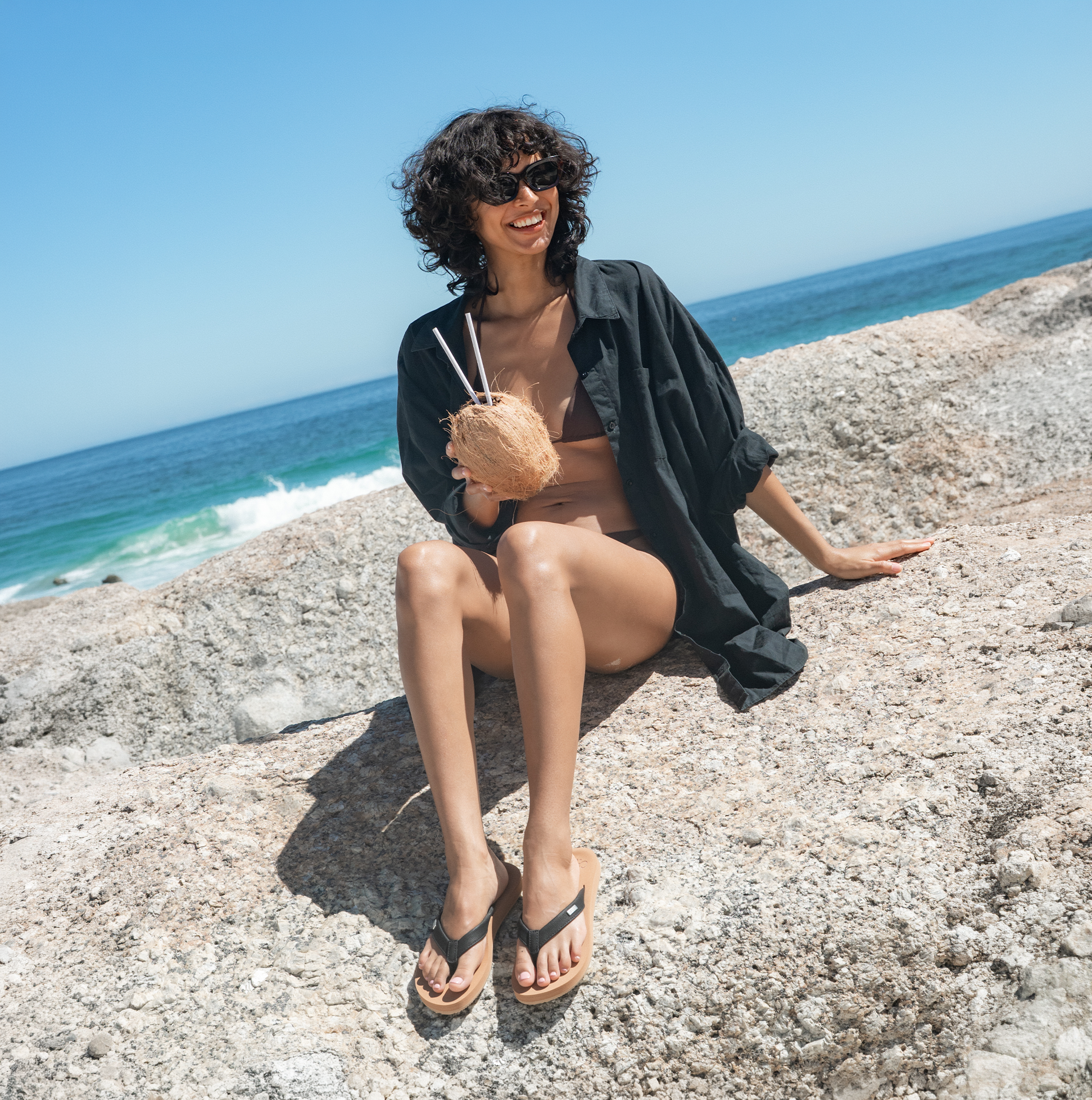 Reef BAJA SANDS Womens Toe-Post Sandals Black/Tan