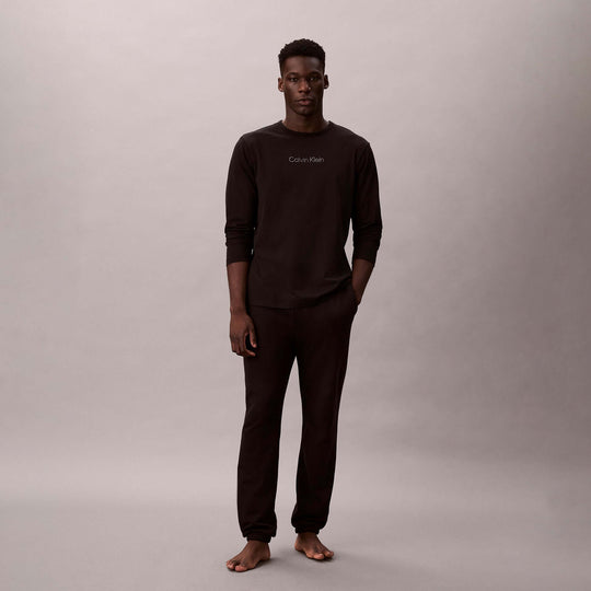 Calvin Klein LS TEE JOGGER SET Mens Multicoloured front view model wearing black long-sleeve tee and joggers