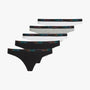 Calvin Klein ICON LOGO 5 Pack Womens Thongs Multicoloured, front view, showcasing black, grey, and white thongs with logo waistband.