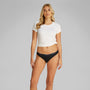 Calvin Klein ICON LOGO 5 Pack Womens Bikini Briefs Multicoloured front view on model wearing a white t-shirt.