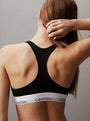 Calvin Klein MODERN COTTON Womens Bralette Black back view showcasing racerback design and CK signature elastic underband.