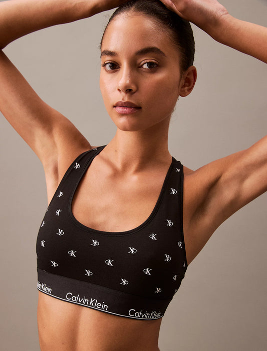 Calvin Klein MODERN COTTON Womens Unlined Bralette Black Diamond Logo Print