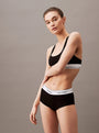 Calvin Klein MODERN COTTON High Waisted Boxers Womens Black front view model showing fit and CK signature waistband