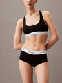 Calvin Klein MODERN COTTON High Waisted Boxers Womens Black side view model wearing matching black underwear set