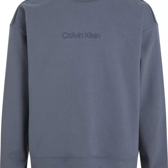 Calvin Klein COTTON FLEECE Mens Sweatshirt Turbulence / Ink front view showing soft cotton fleece material and embossed logo.