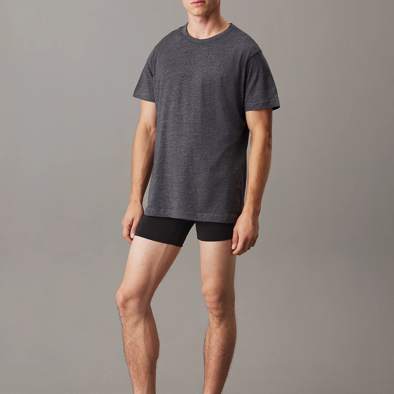 Calvin Klein LOGO COTTON Mens Crew Neck T Shirt Dark Grey Heather