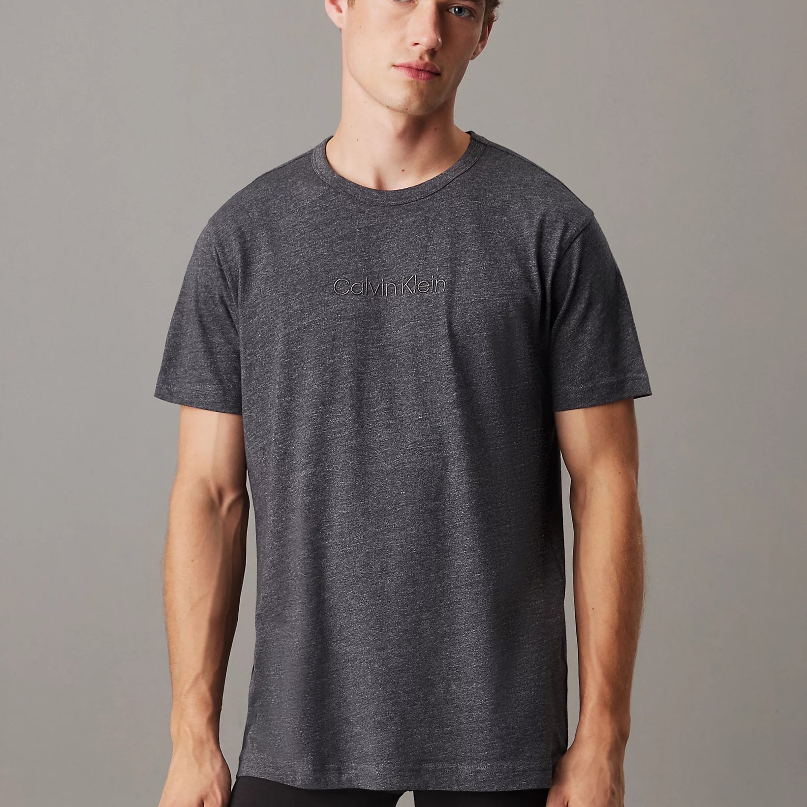 Calvin Klein LOGO COTTON Mens Crew Neck T Shirt Dark Grey Heather