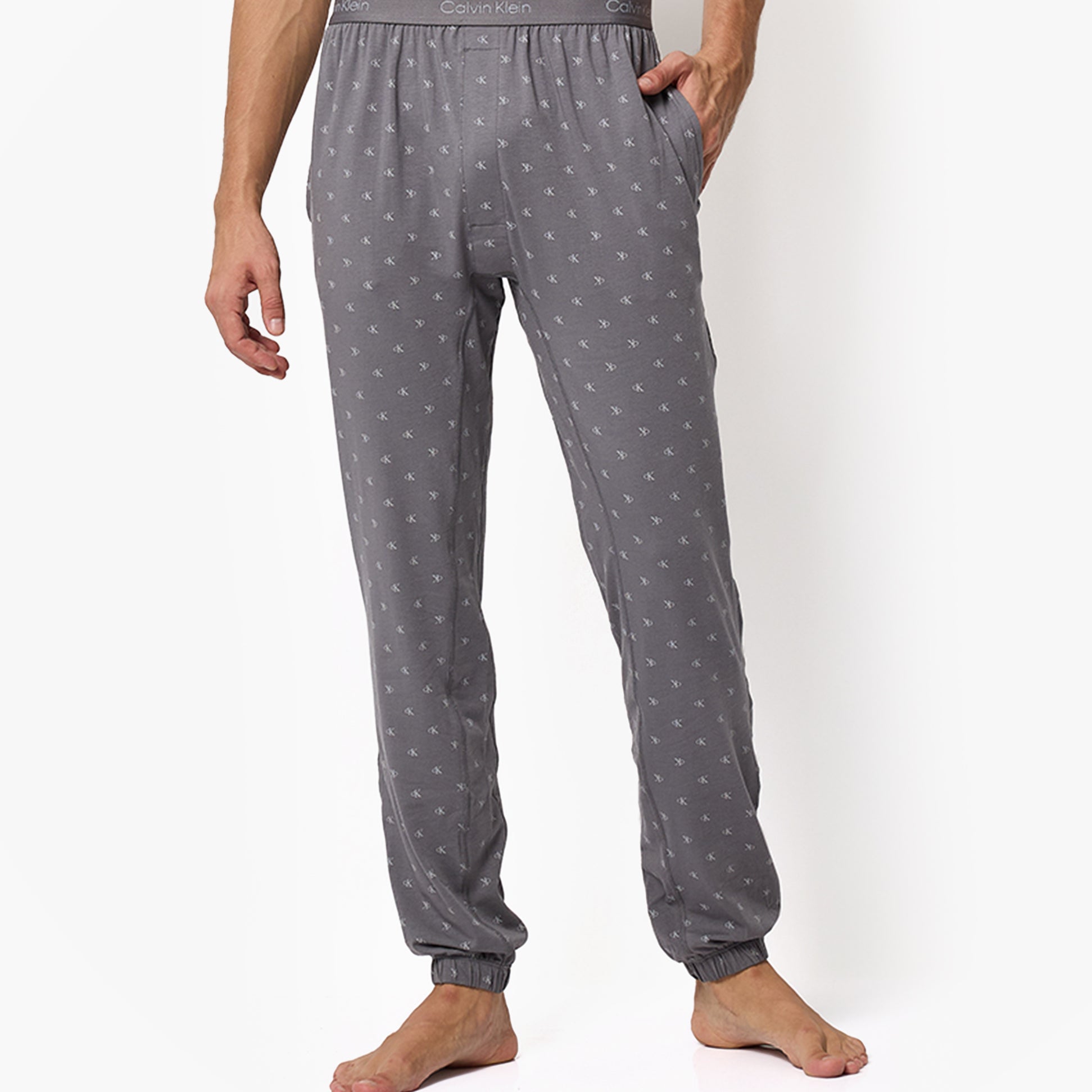 Calvin Klein ICON COTTON STRETCH Mens Lounge Joggers Diamond Logo/Smoked Pearl