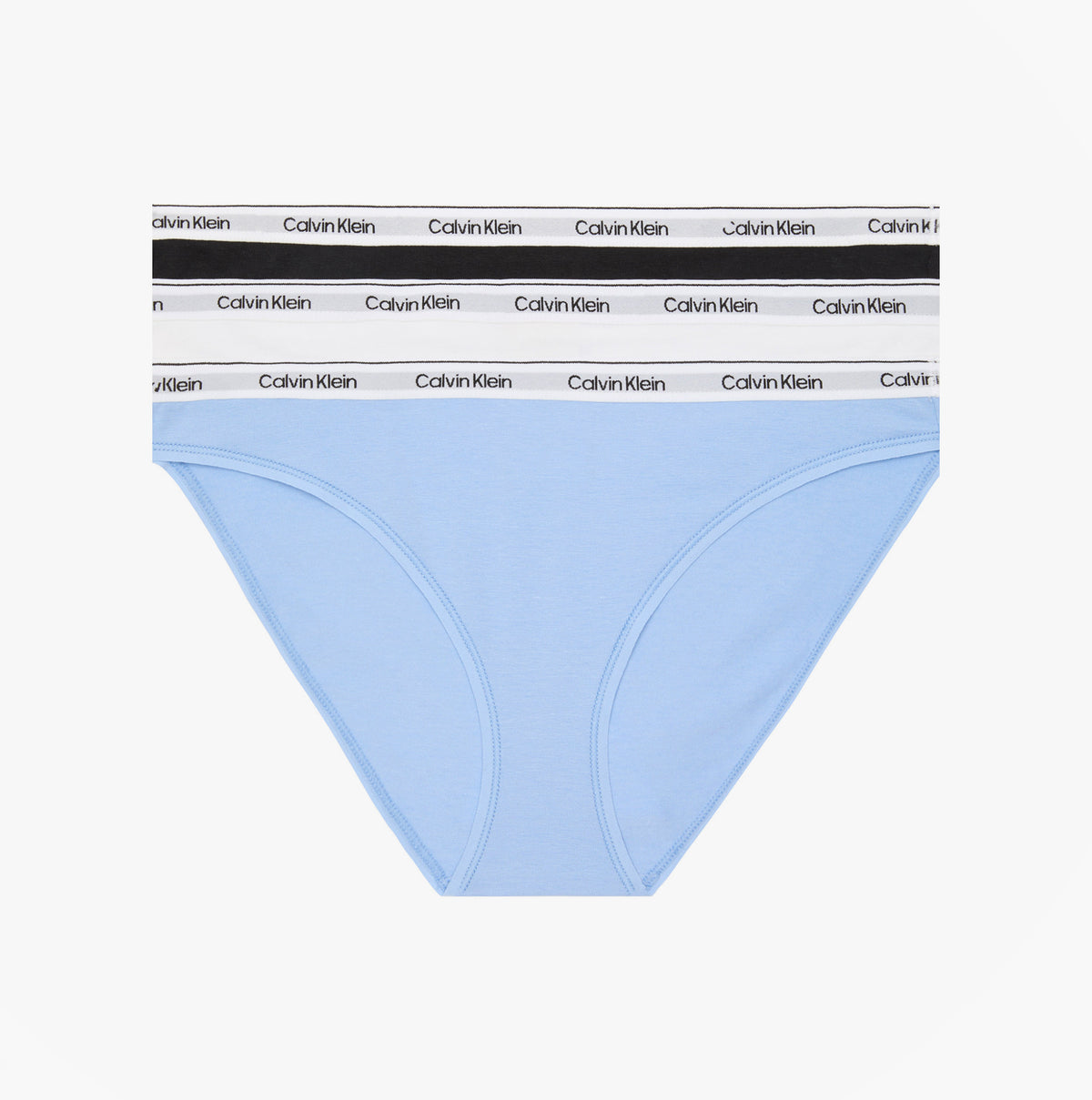 Calvin Klein BIKINI 3 PACK Womens Bikini Multicoloured front view showcasing light blue color and iconic branding.
