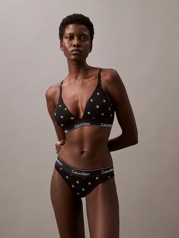 Calvin Klein MODERN COTTON Womens Triangle Bra Black Diamond Logo Print