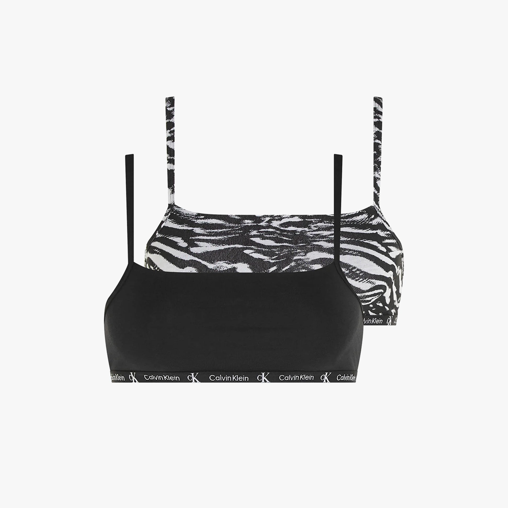Calvin Klein 1996 COTTON 2 Pack Unlined Bralette Womens Black/Tiger Print